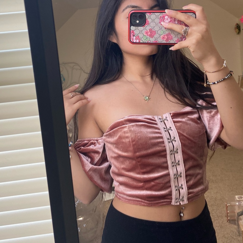 Pink Velvet off the shoulders top
